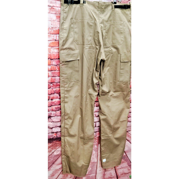 BDU Cargo Pants Men's XL Khaki Plain Ripstop Adjustable Waist Tabs Flat Front - Picture 6 of 8